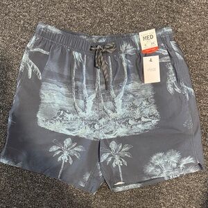 Men's Medium Navy Tropical Print Swim Trunks